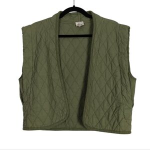 ARTY BLUSH 100% Cotton Italian Quilted Olive Green Open-Front Vest One Size